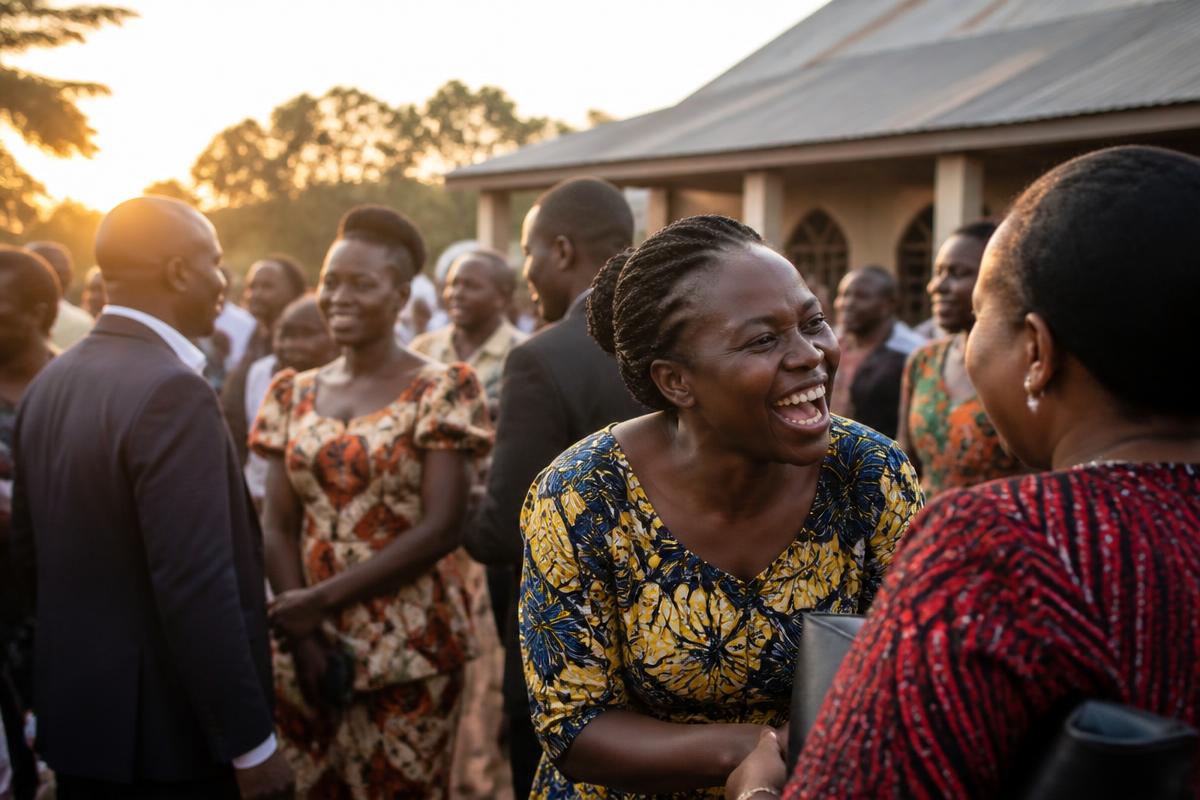 Members of the congregation greeting one another after service